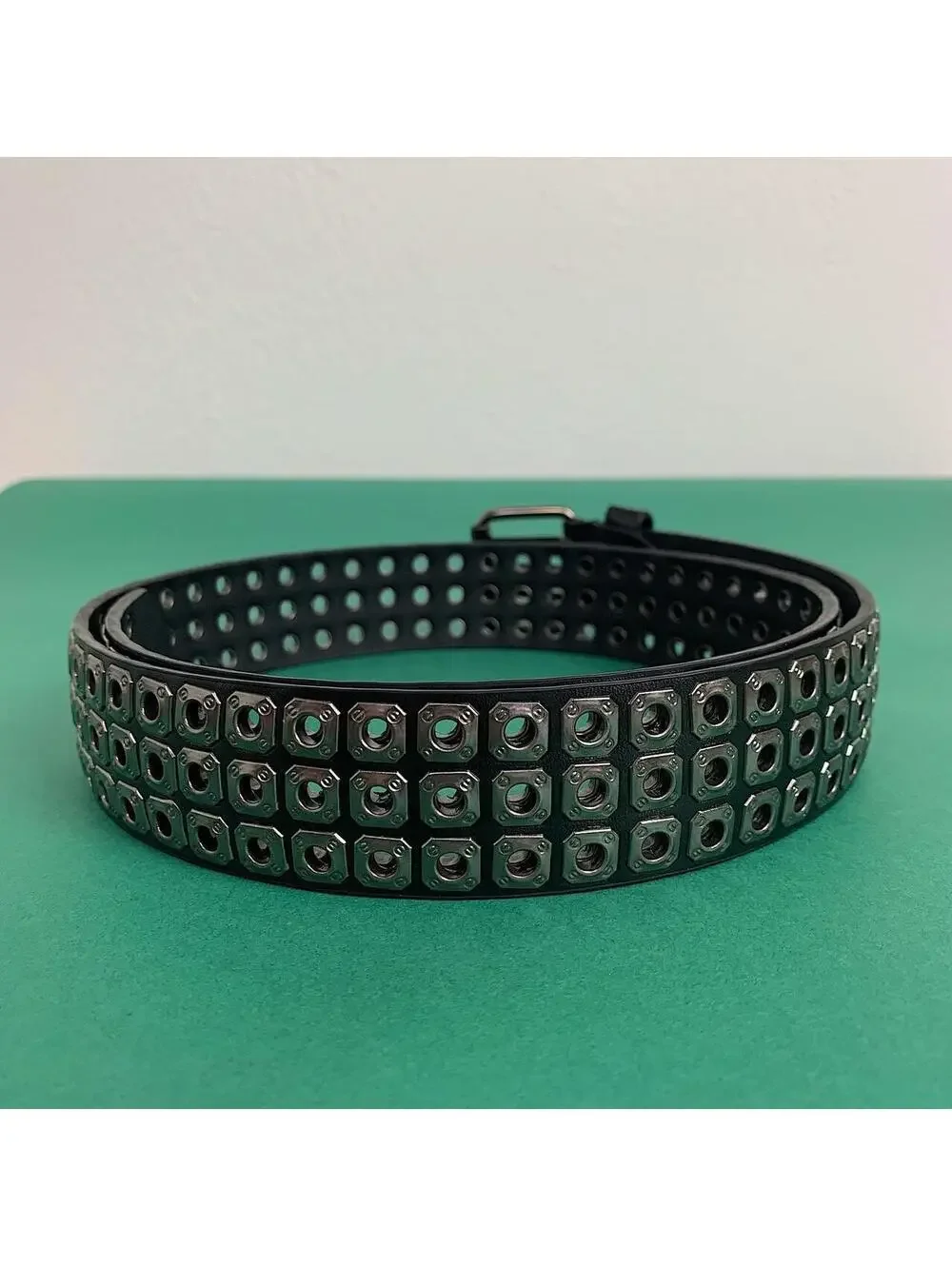 Cyber y2k 2000s style dark silver studded belt. Nice quality. 42 inches length